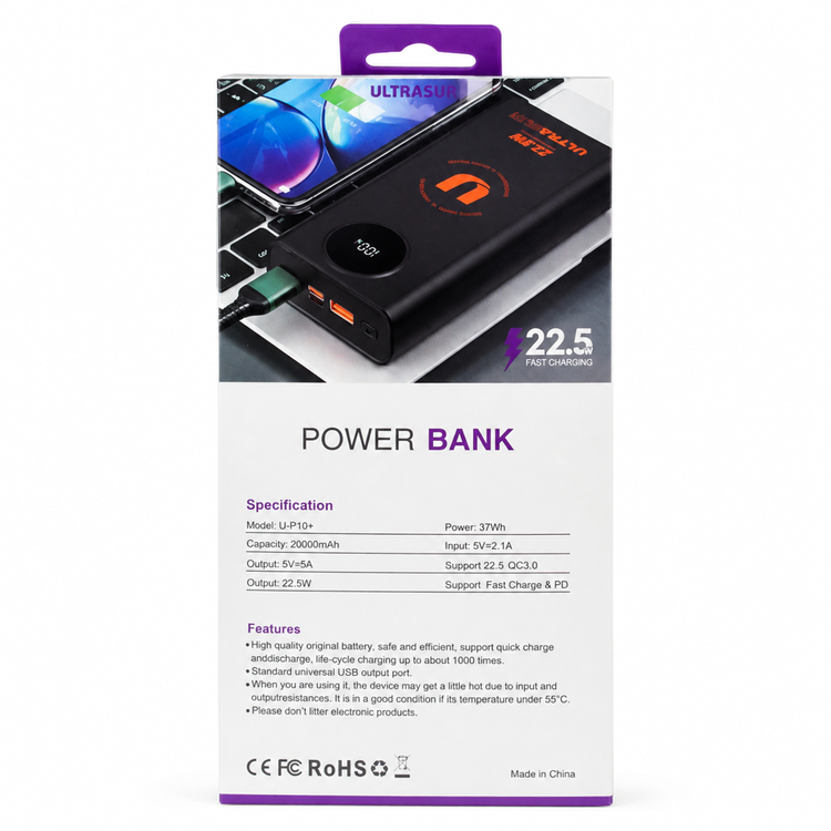 پاوربانک اولتراسور Ultrasur مدل +U-P10 ظرفیت 20000