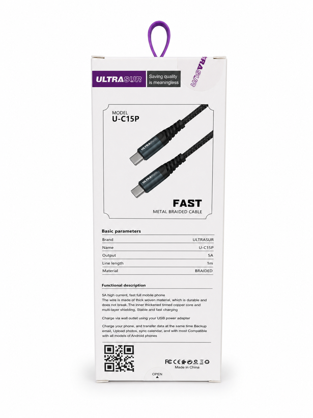 کابل شارژ دو سر تایپ سی اولتراسور مدل U-C15p