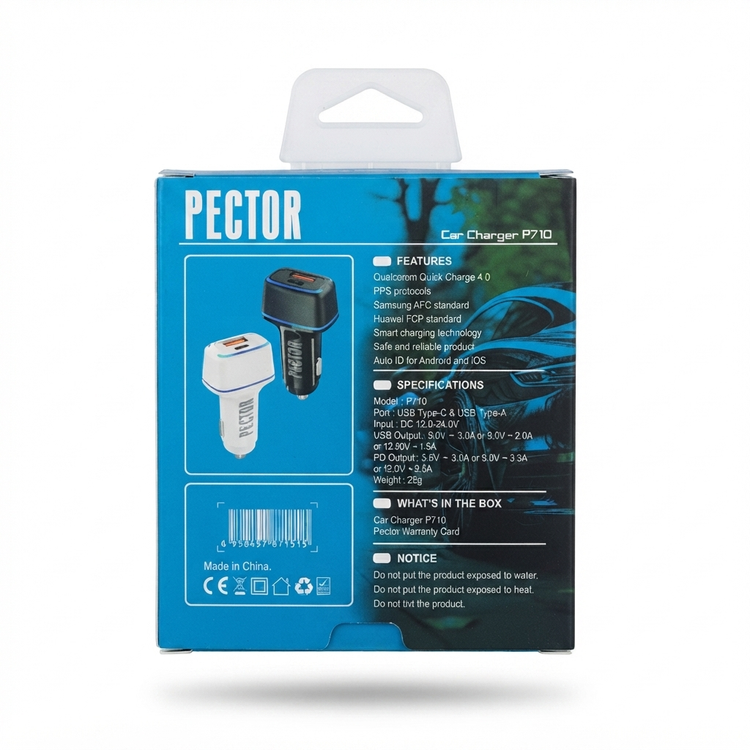 شارژر فندکی دو پورت PD برند PECTOR مدل P710